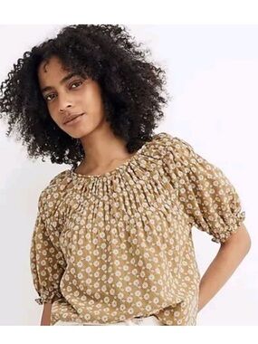 Madewell Eyelet Daisy Floral Embroidered Puff Sleeves Top Size Medium